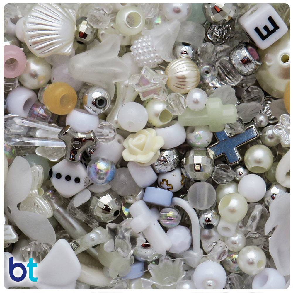 White Shades Assorted Plastic Beads (8oz)