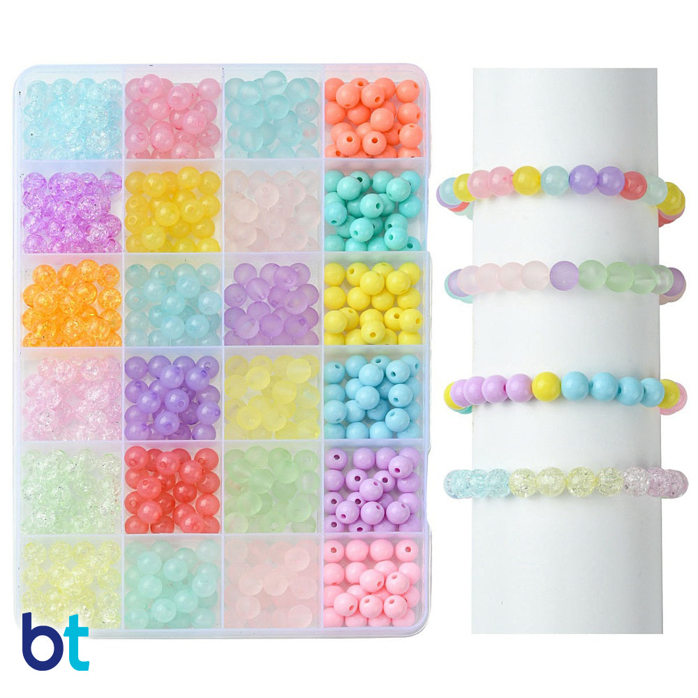 Pastel Colors 8mm Round Plastic Beads (Box/24 Styles)