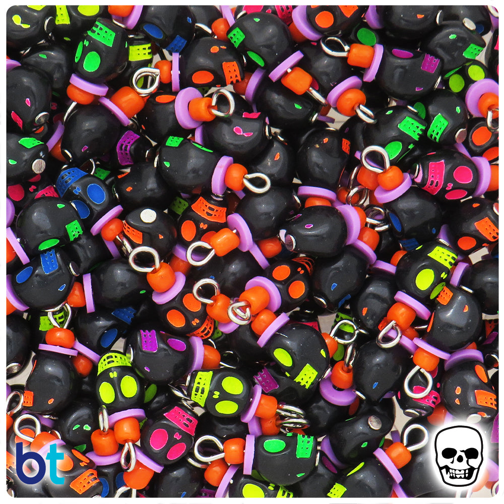 Black Opaque 14mm Skull Plastic Charms - Colored Details (40pcs)