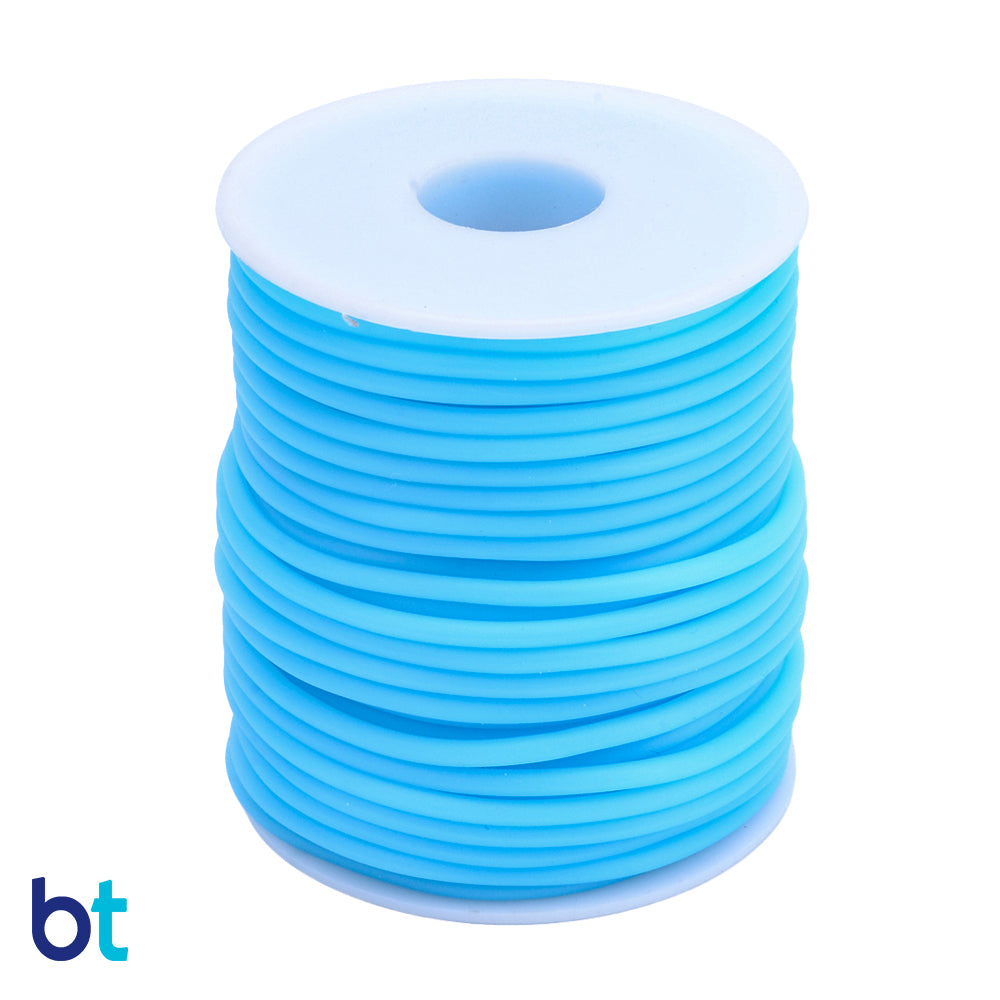 Light Blue 2mm Round Synthetic Rubber Hollow Cord (50m)