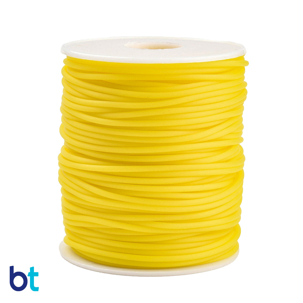 Yellow 2mm Round Synthetic Rubber Hollow Cord (50m)