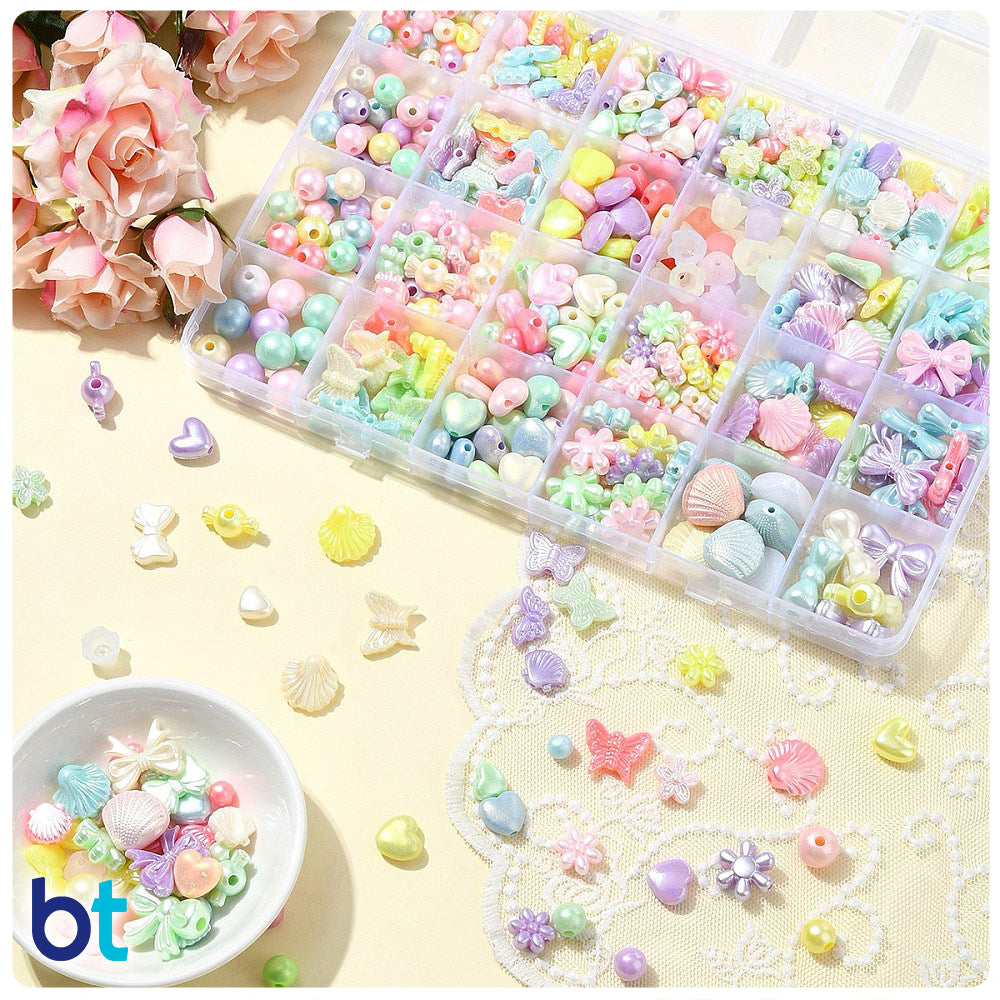 Pastel Opaque AB Mixed Shapes Plastic Beads (Box/24 Styles)