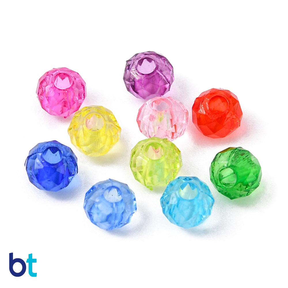 Transparent 4mm Faceted Rondelle Plastic Beads (Box/10 Colors)