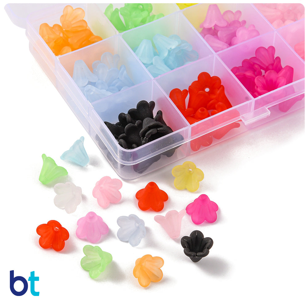 Frosted 13mm Flower Plastic Beads (Box/12 Colors)