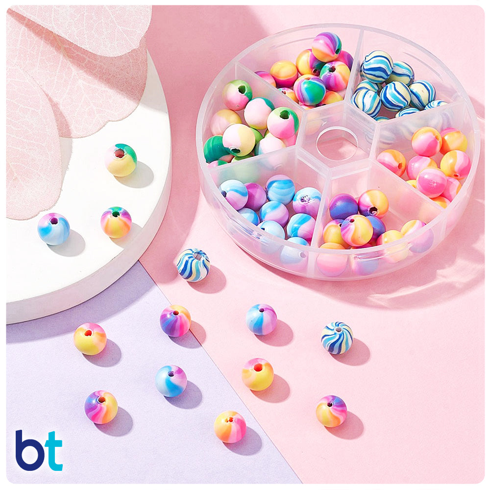 Mixed Design 8mm Round Polymer Clay Beads (Box/6 Styles)