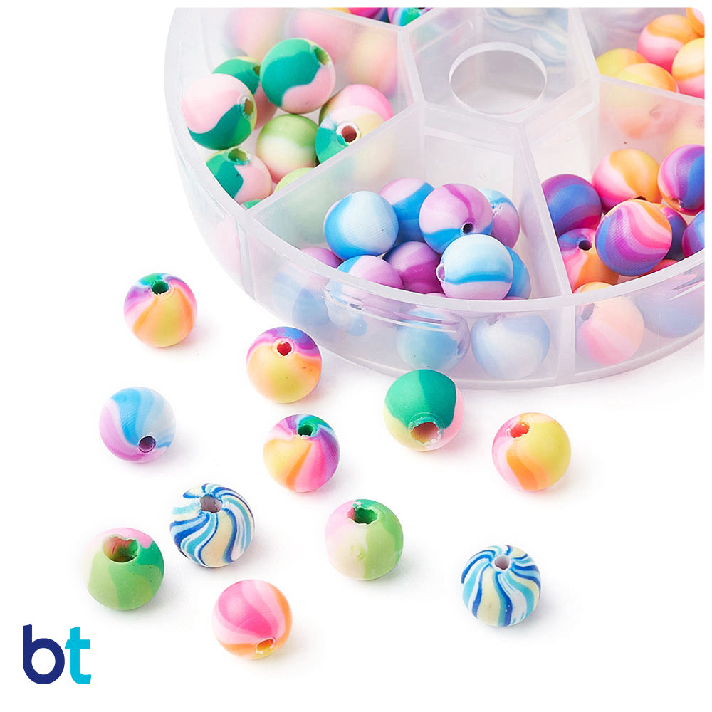 Mixed Design 8mm Round Polymer Clay Beads (Box/6 Styles)