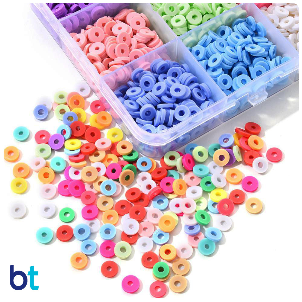 Mixed Opaque 6mm Heishi Disc Polymer Clay Beads (Box/15 Colors)