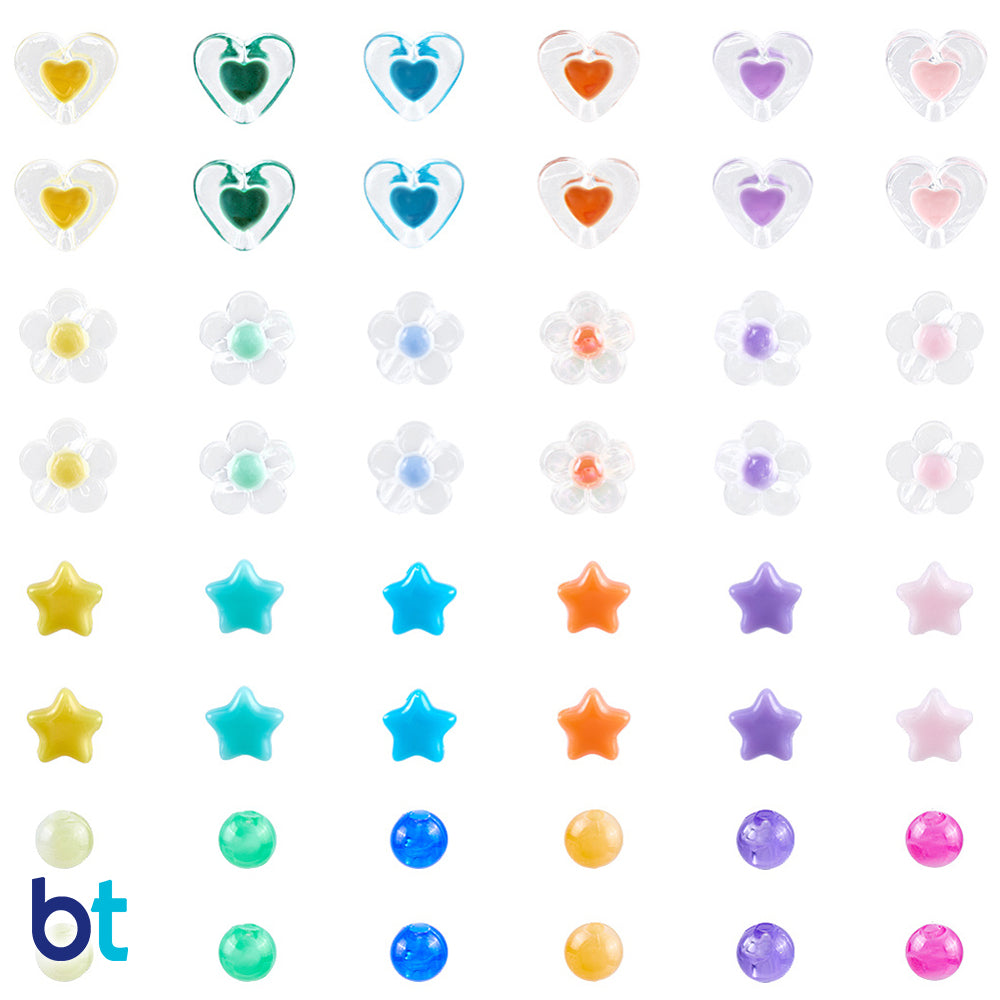 Mixed Pastel Opaque & Transparent Variety Plastic Beads (Box/24 Styles)
