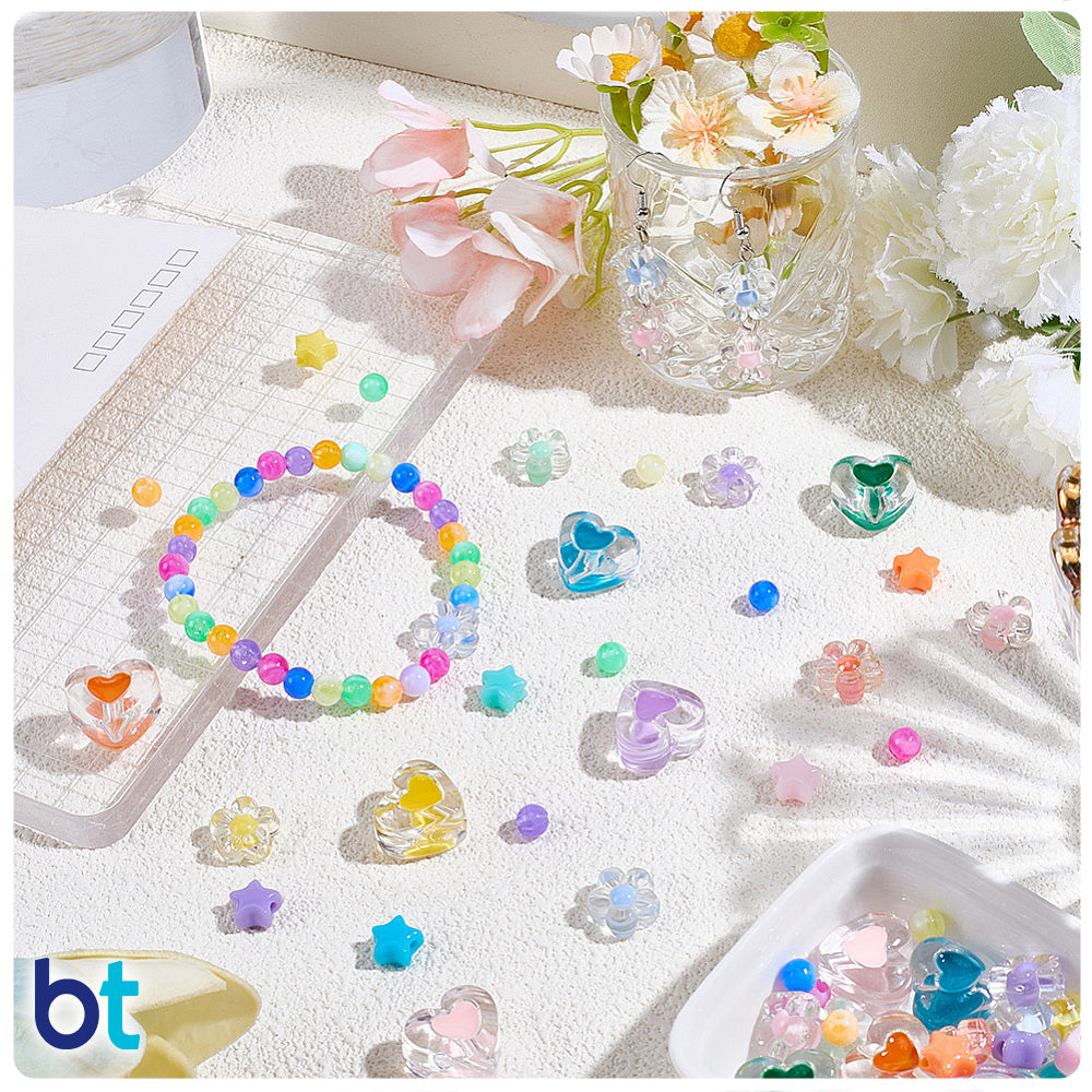 Mixed Pastel Opaque & Transparent Variety Plastic Beads (Box/24 Styles)