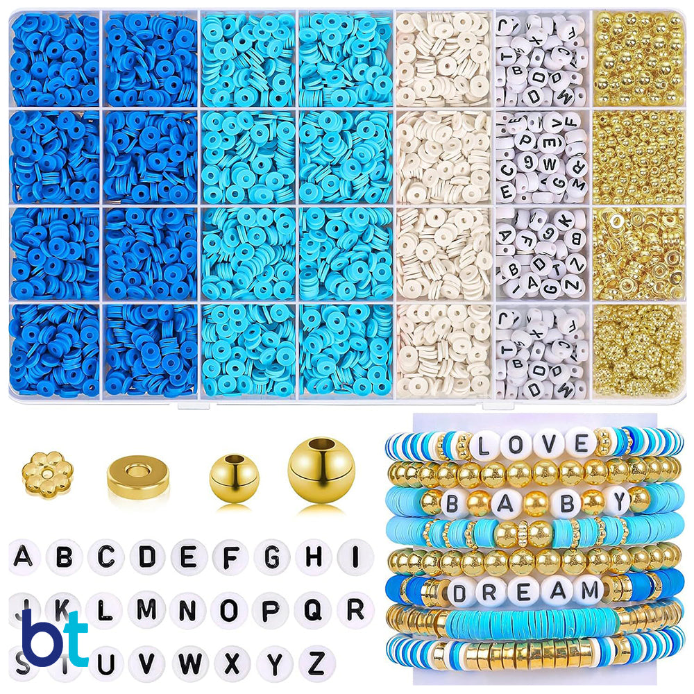 Blues & White Heishi Disc Polymer Clay Alpha Bracelet Kit (Box)
