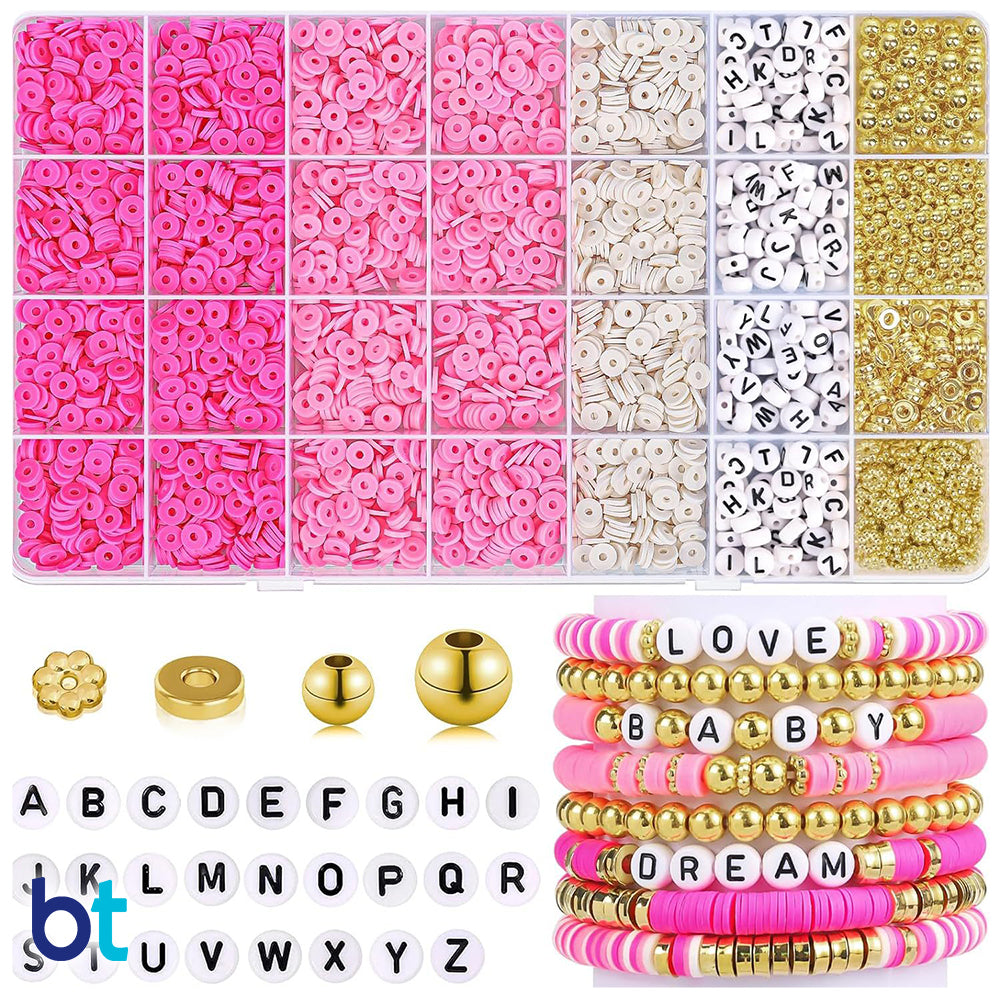 Pinks & White Heishi Disc Polymer Clay Alpha Bracelet Kit (Box)