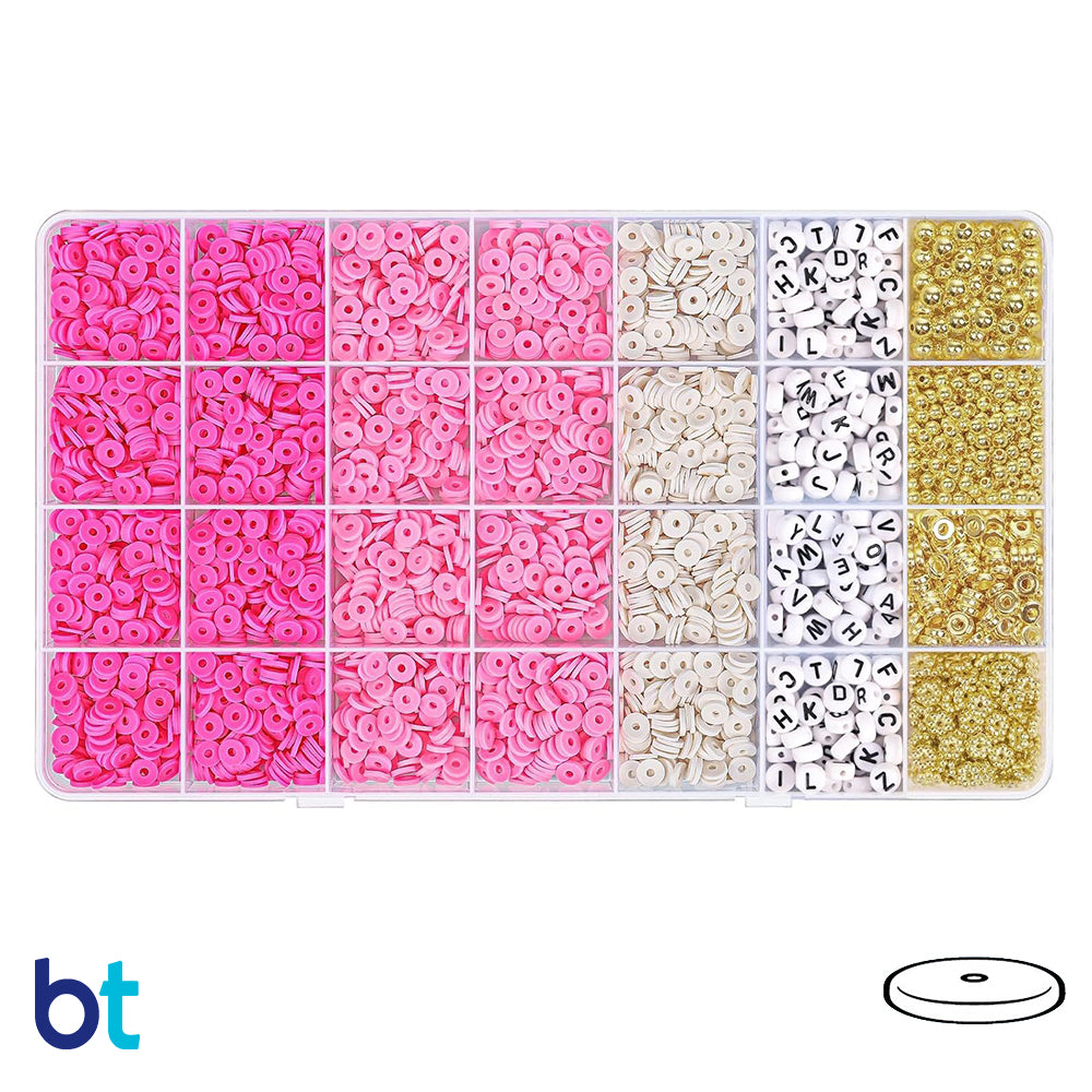 Pinks & White Heishi Disc Polymer Clay Alpha Bracelet Kit (Box)