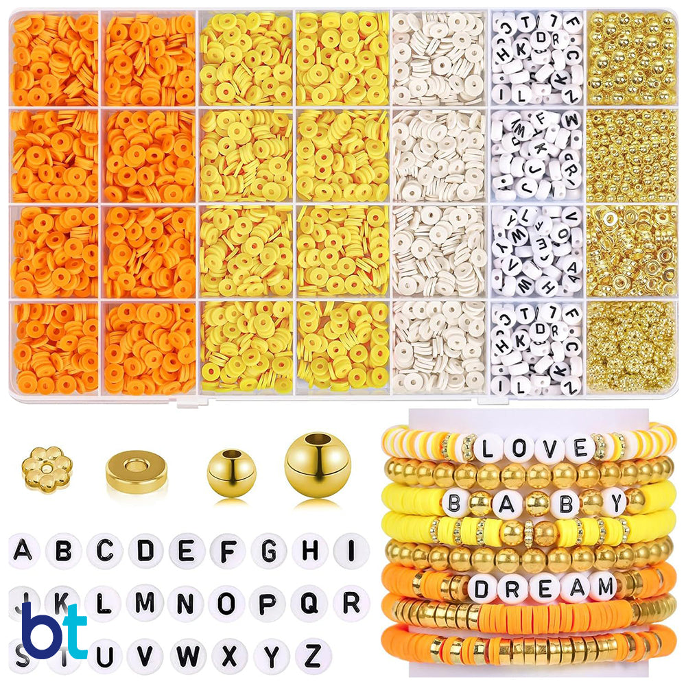 Orange, Yellow & White Heishi Disc Polymer Clay Alpha Bracelet Kit (Box)