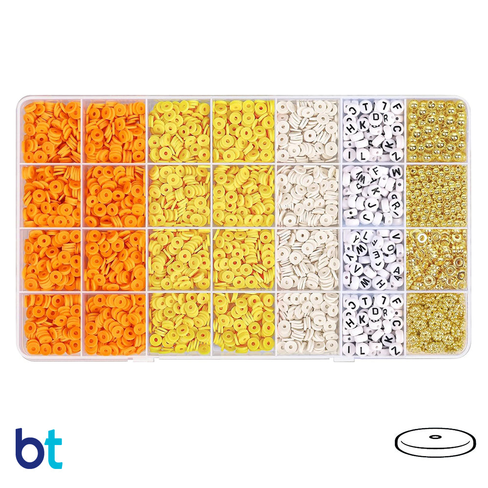 Orange, Yellow & White Heishi Disc Polymer Clay Alpha Bracelet Kit (Box)