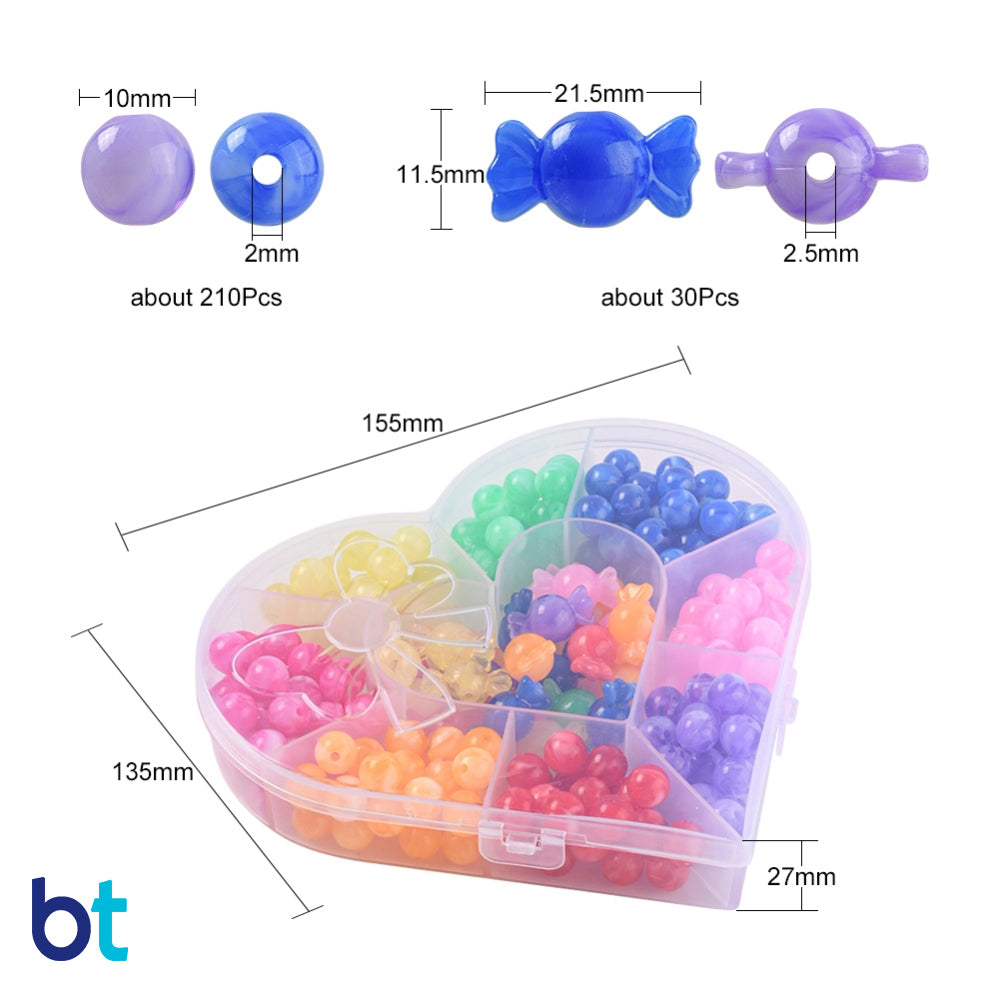 Mixed Marble 10mm Round & 22mm Candy Plastic Beads (Box/8 Colors)