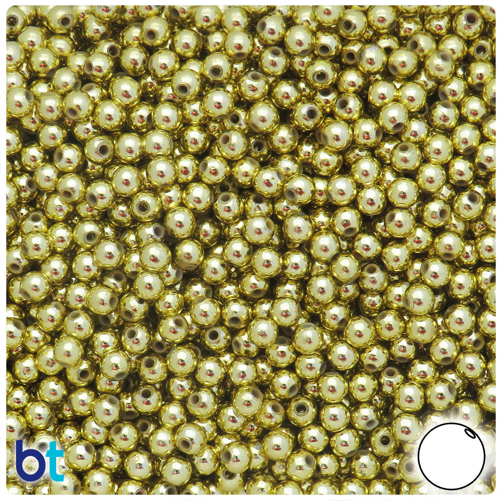 Gold Metallic 5mm Round Plastic Beads (600pcs)