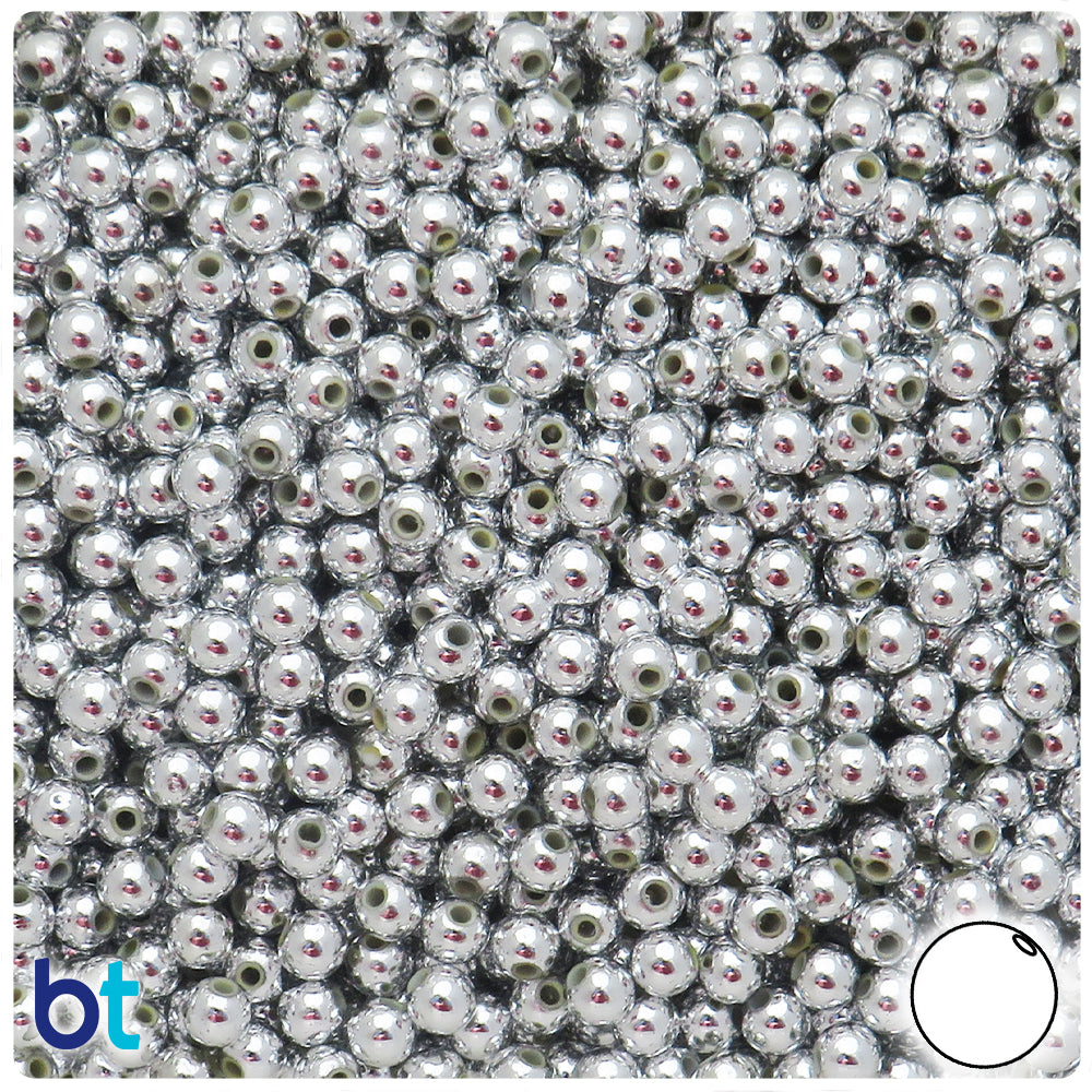 Silver Metallic 5mm Round Plastic Beads (600pcs)