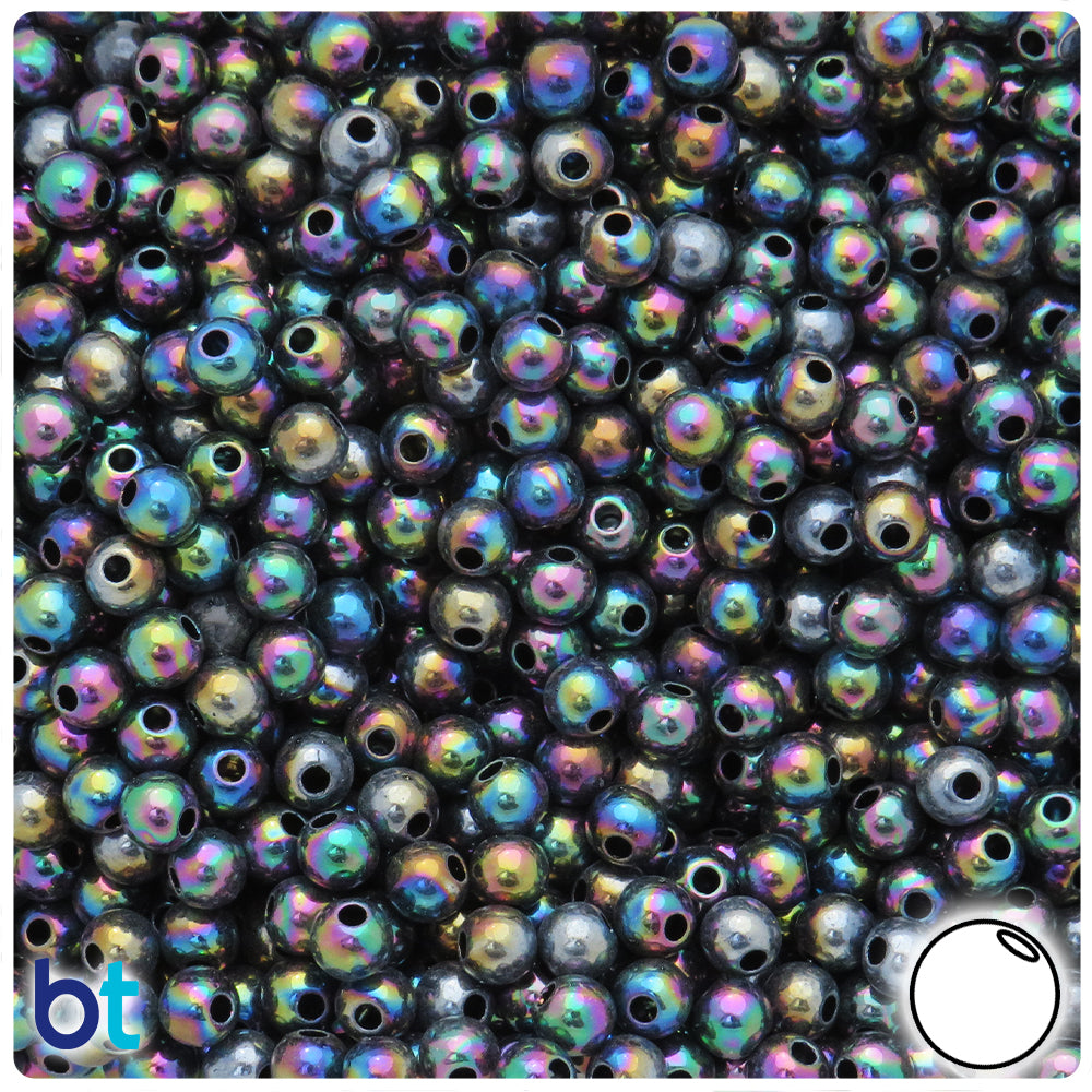Black Opaque AB 6mm Round Plastic Beads (500pcs)