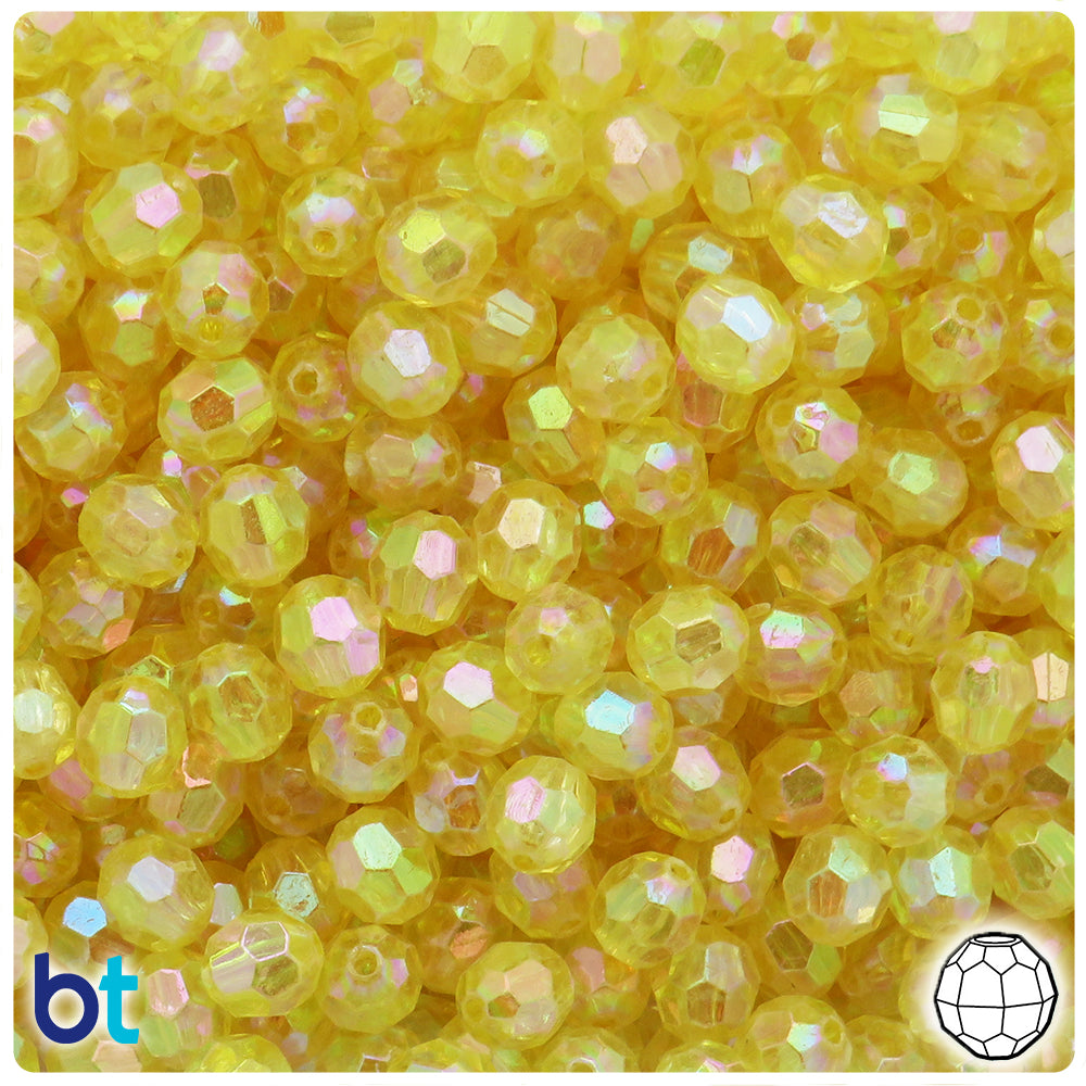 Large Hole Beads, Yellow Faceted Crystal Big Hole Beads (4)