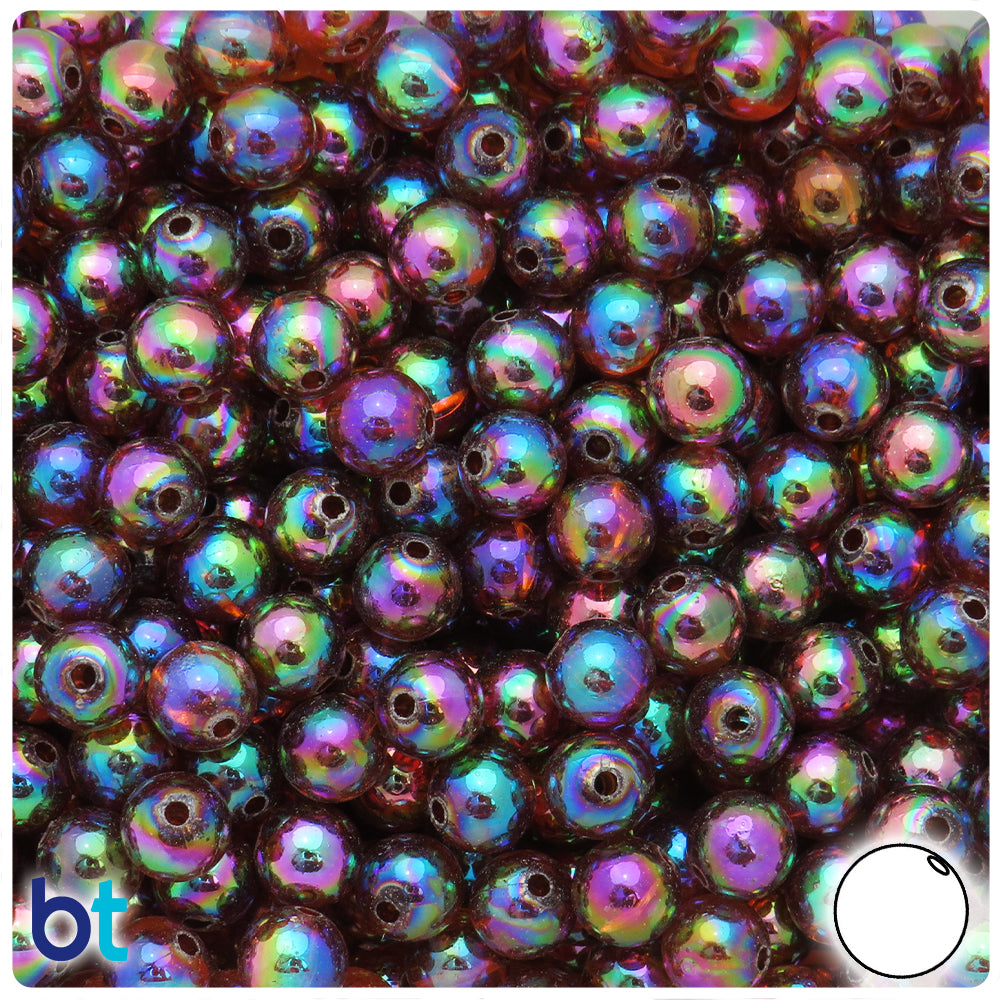 Brown Transparent AB 8mm Round Plastic Beads (250pcs)