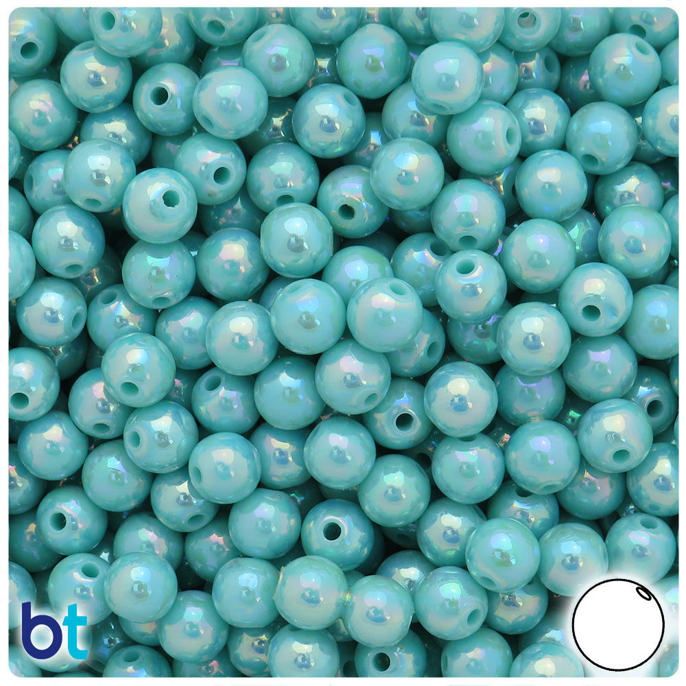 Light Turquoise Opaque AB 8mm Round Plastic Beads (250pcs)