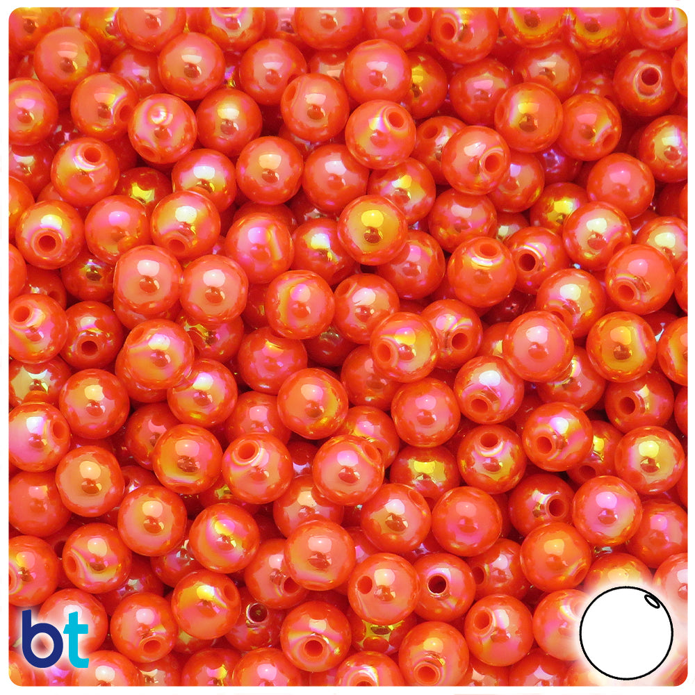Orange Opaque AB 8mm Round Plastic Beads (250pcs)