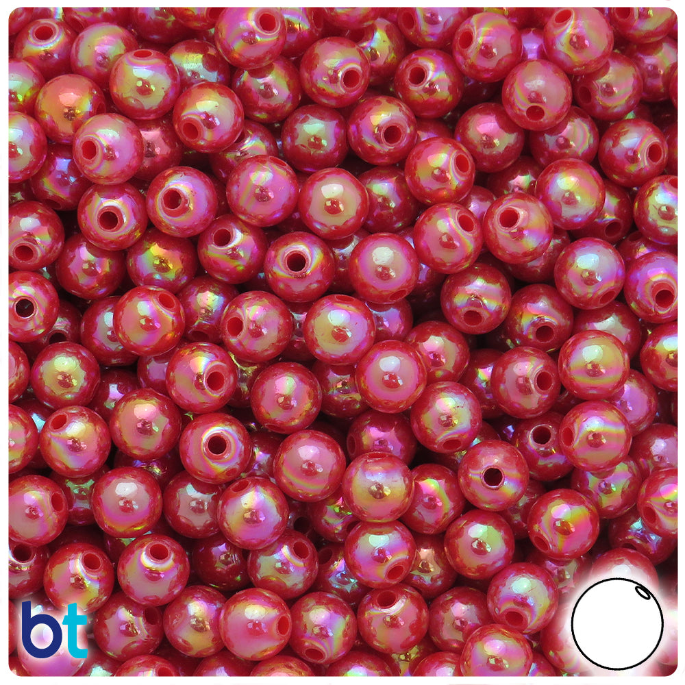 Red Opaque AB 8mm Round Plastic Beads (250pcs)