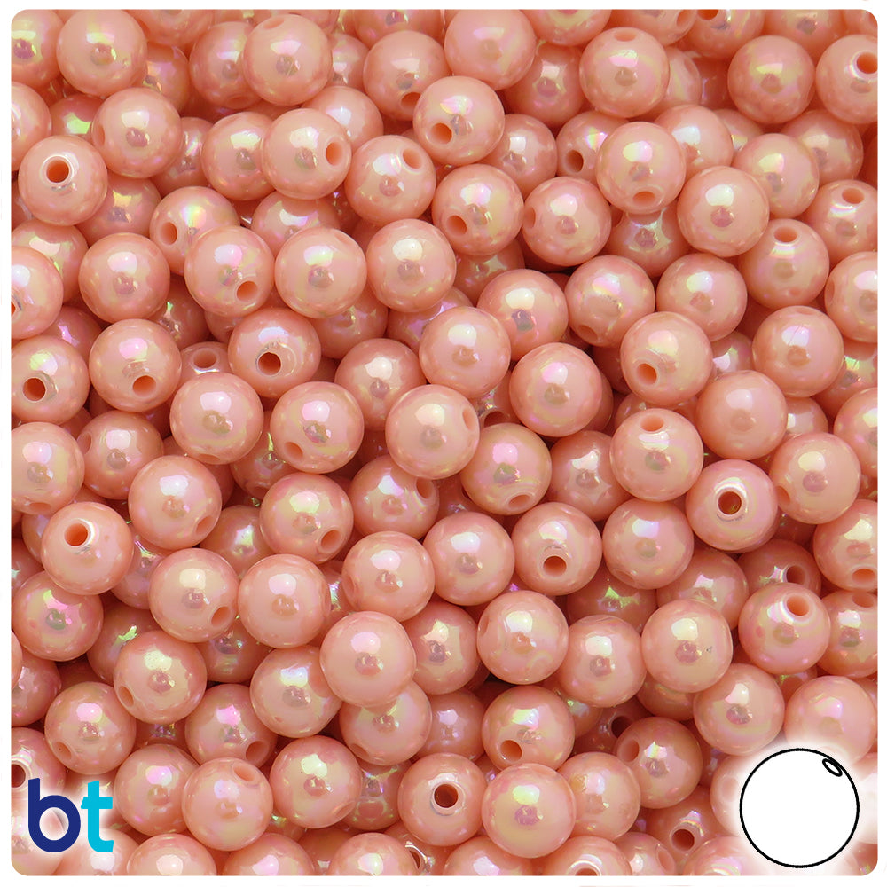 Light Orange Opaque AB 8mm Round Plastic Beads (250pcs)
