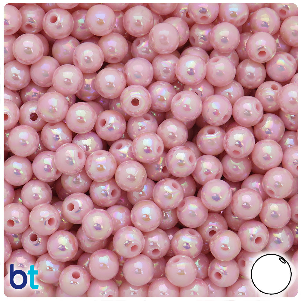 Light Pink Opaque AB 8mm Round Plastic Beads (250pcs)