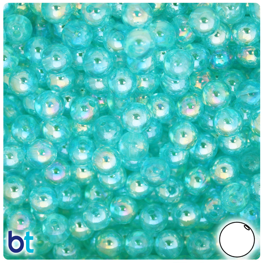 Teal Transparent AB 8mm Round Plastic Beads (250pcs)