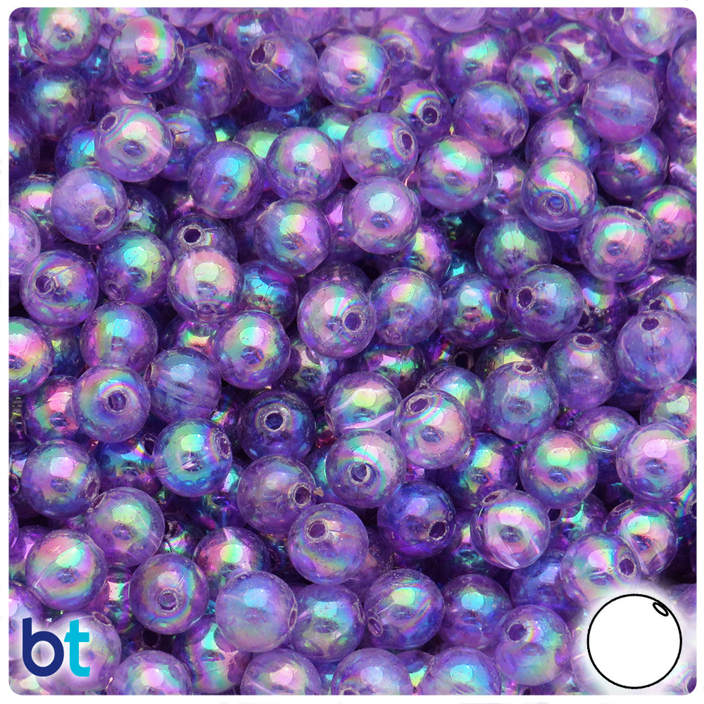 Dark Purple Transparent AB 8mm Round Plastic Beads (250pcs)