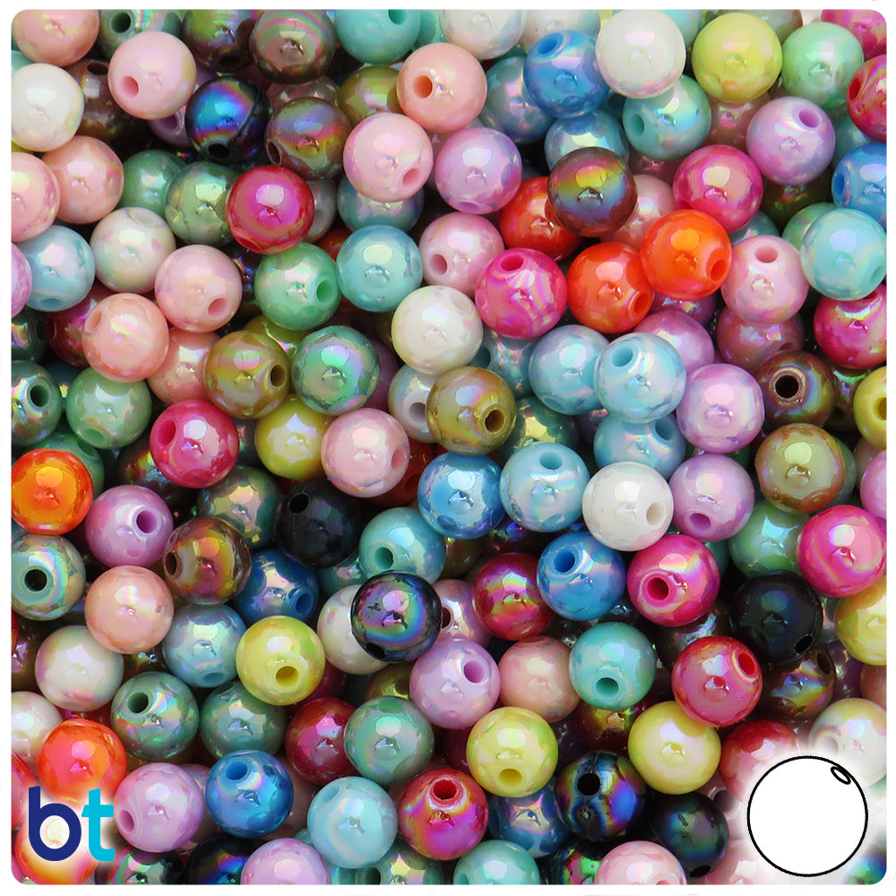 Mixed Opaque AB 8mm Round Plastic Beads (250pcs)