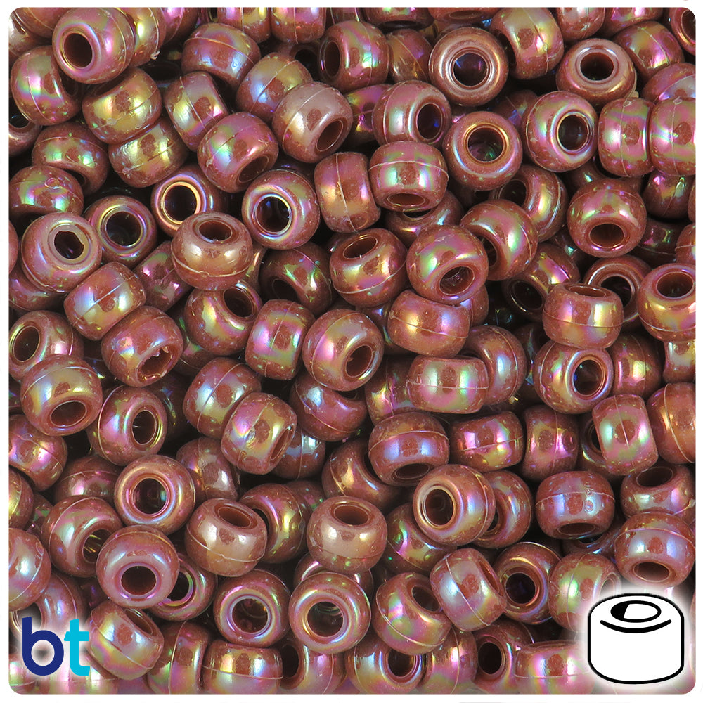 Brown Opaque AB 9x6mm Barrel Pony Beads (300pcs)