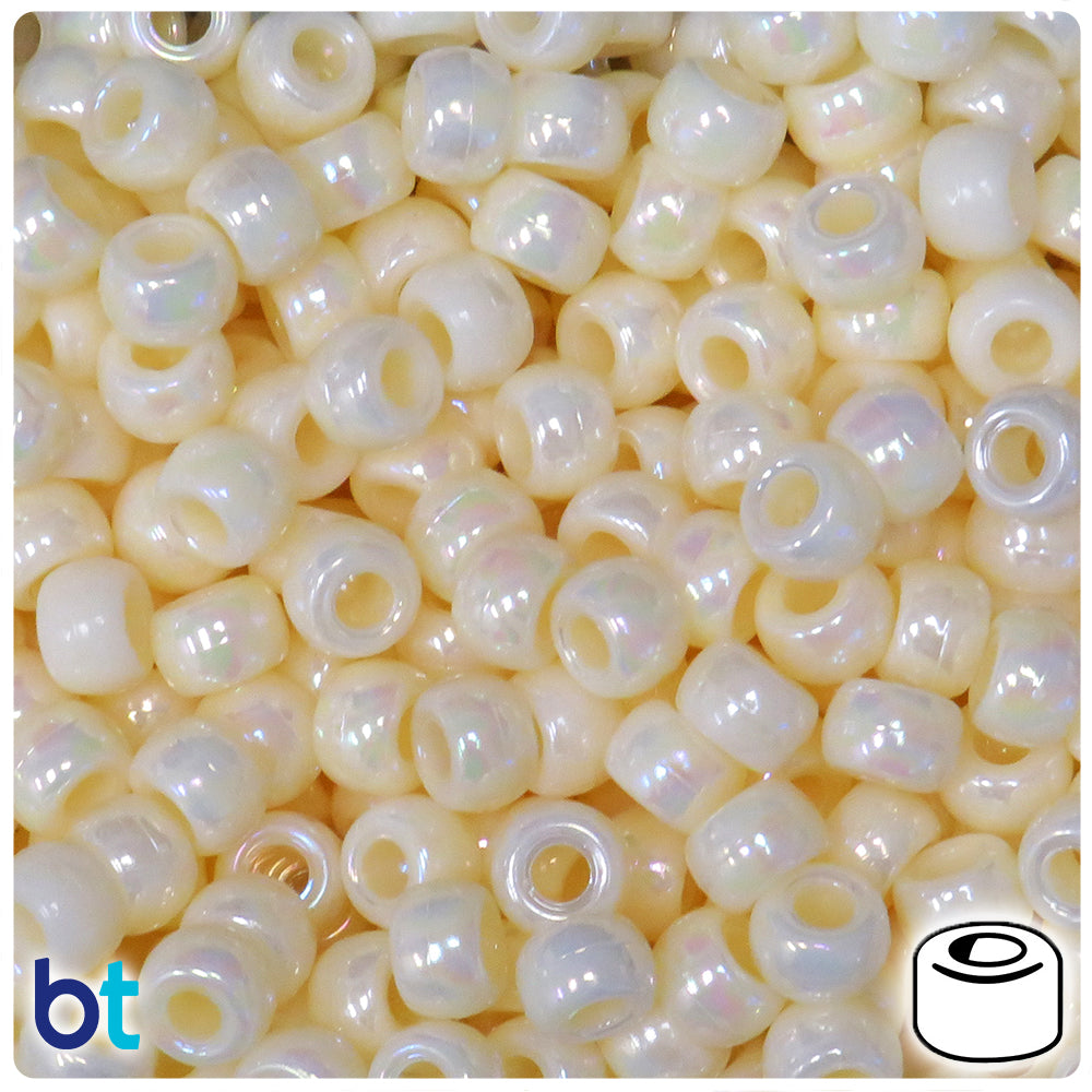 Ivory Opaque AB 9x6mm Barrel Pony Beads (300pcs)