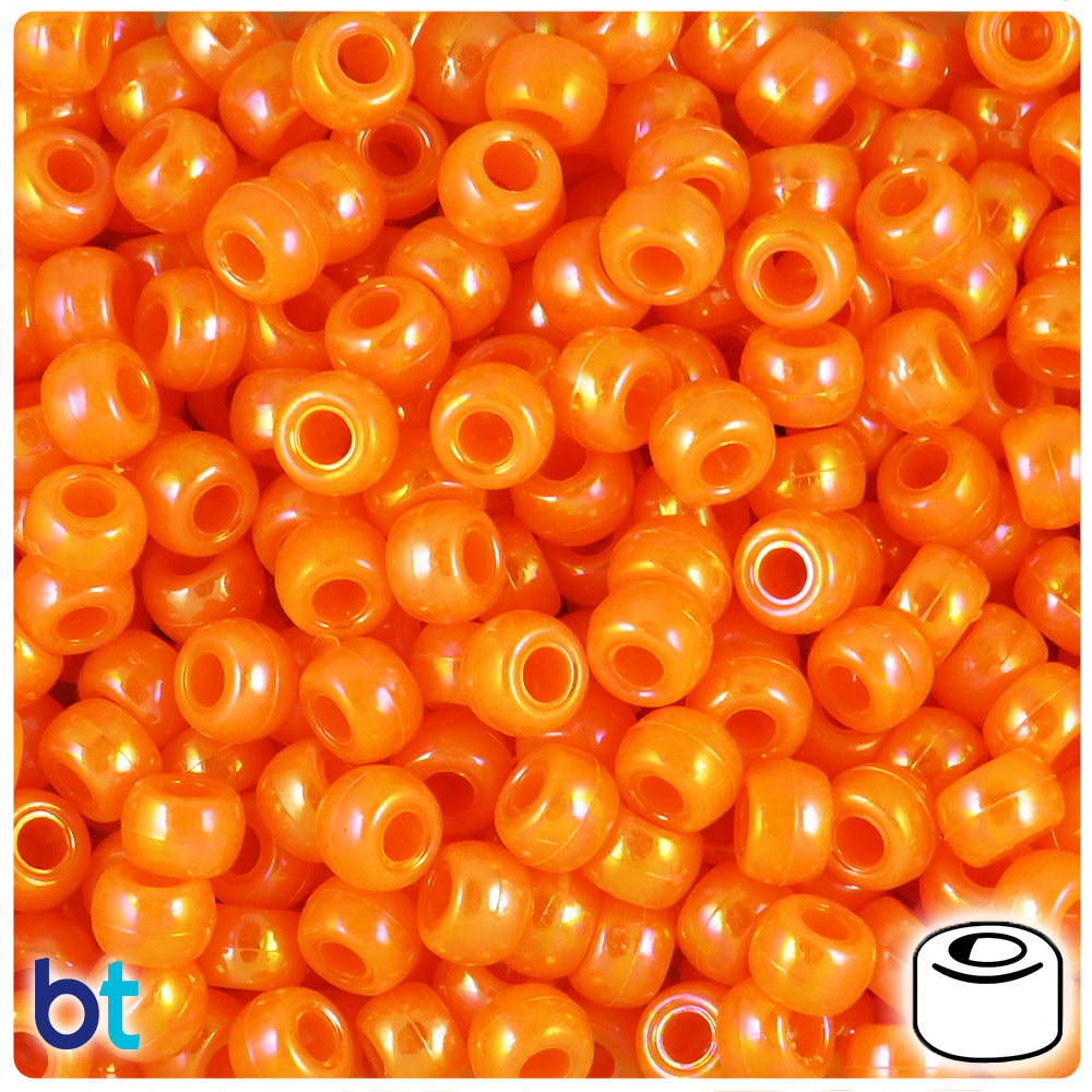 Orange Opaque AB 9x6mm Barrel Pony Beads (300pcs)