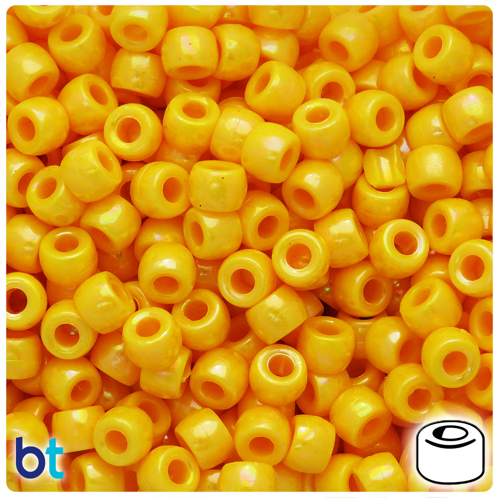 Yellow Opaque AB 9x6mm Barrel Pony Beads (300pcs)