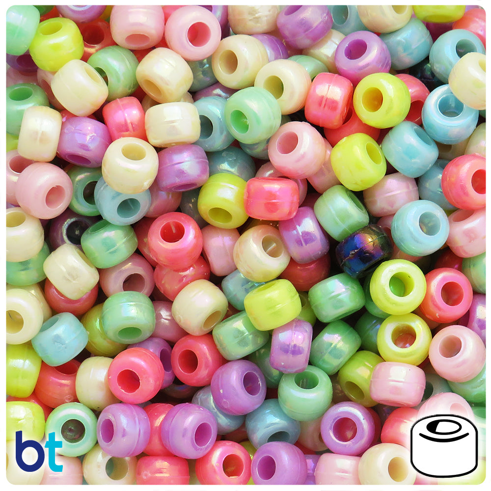 Pastel Opaque AB Mix 9x6mm Barrel Pony Beads (300pcs)