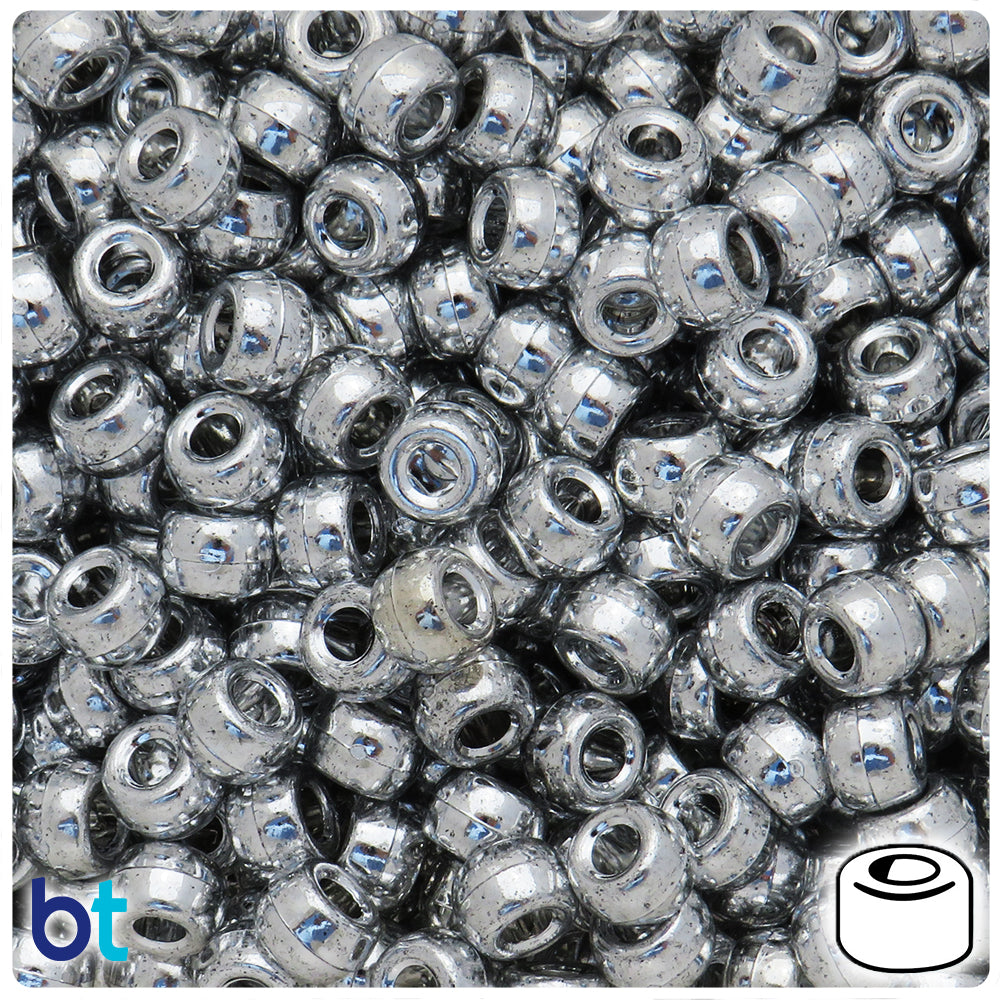 Silver Metallic 9x6mm Barrel Pony Beads (200pcs)