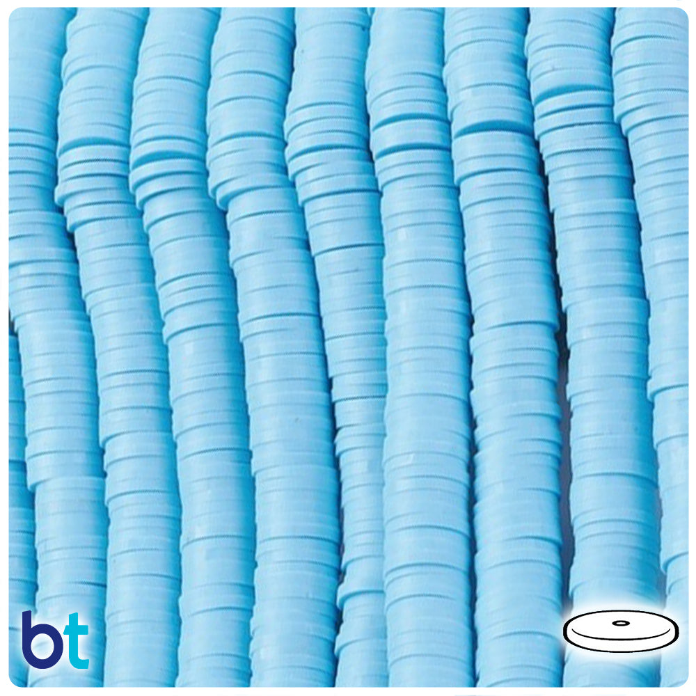 Light Blue Opaque 8mm Disc Polymer Clay Beads (1 Strand)