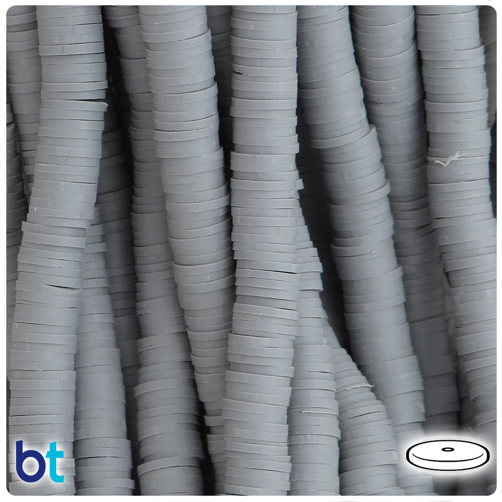 Dark Grey Opaque 8mm Disc Polymer Clay Beads (1 Strand)