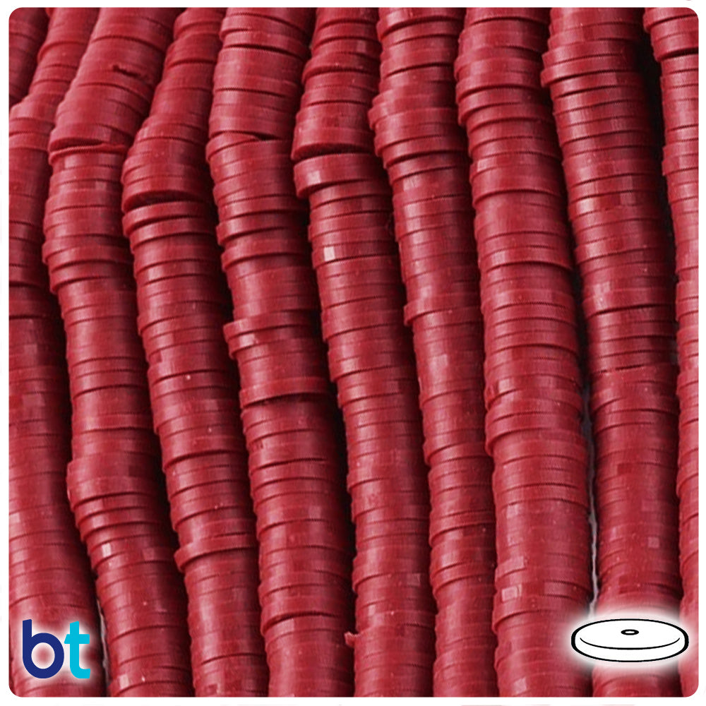 Red Opaque 8mm Disc Polymer Clay Beads (1 Strand)