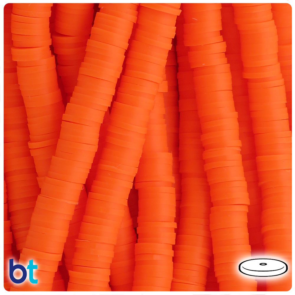 Orange Opaque 8mm Disc Polymer Clay Beads (1 Strand)