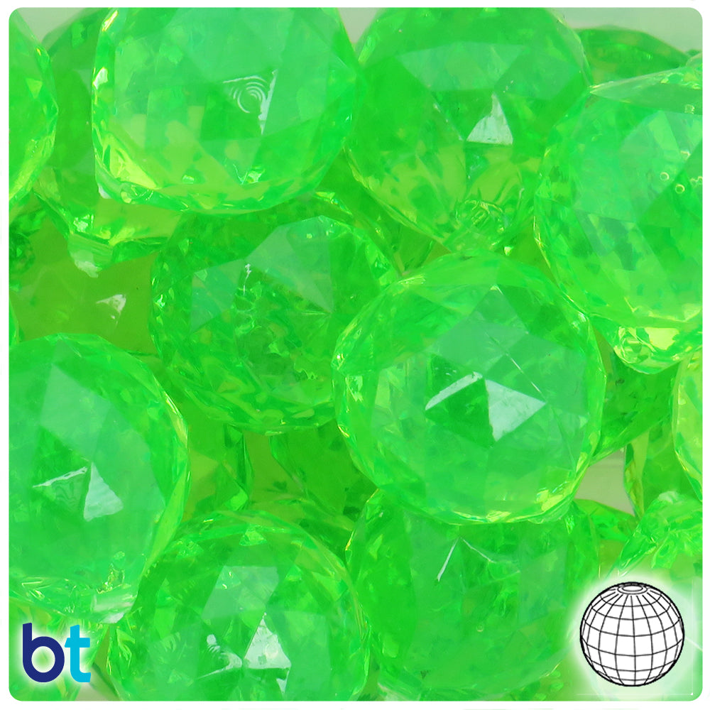 Light Green Transparent 28mm Faceted Globe Plastic Pendants (5pcs)