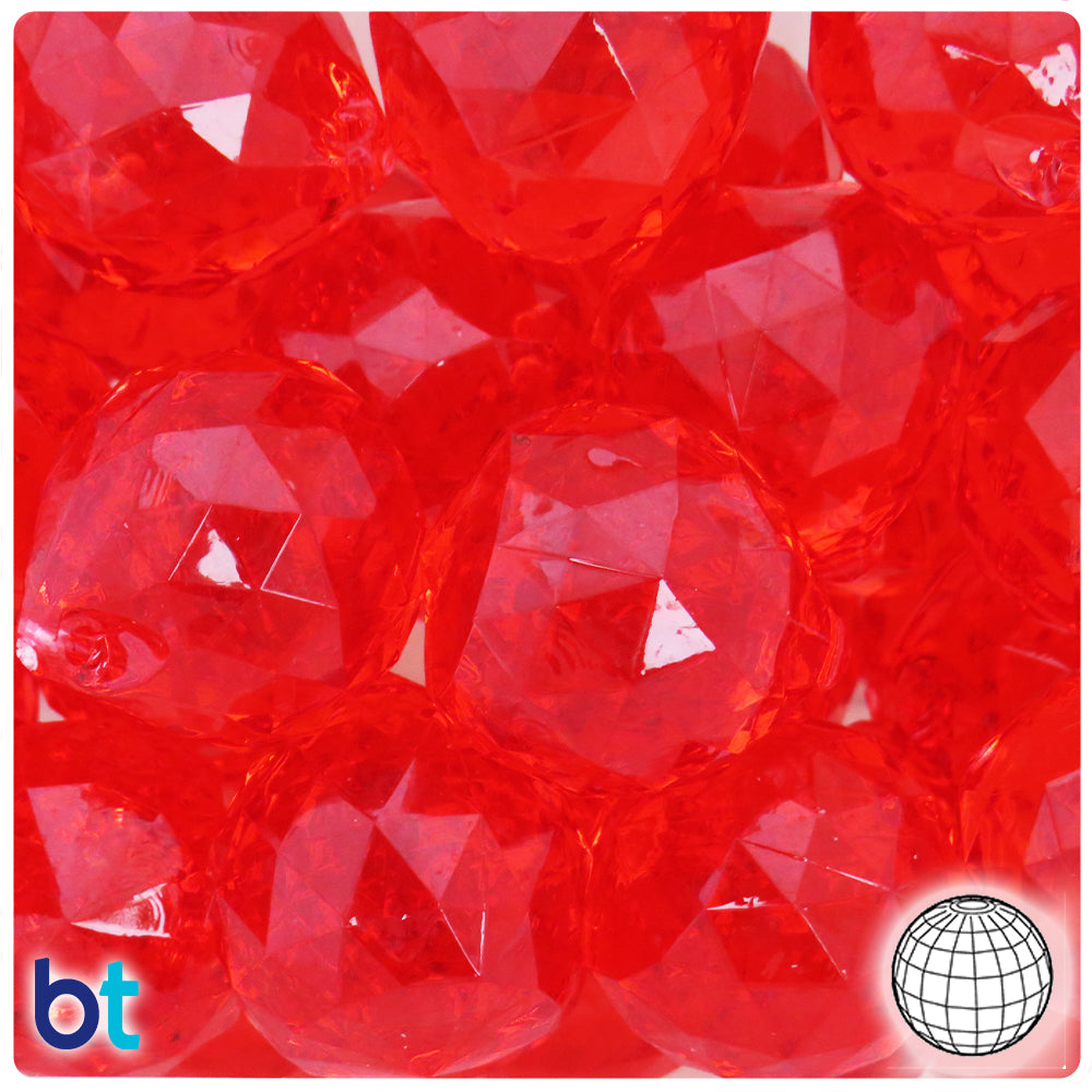 Red Transparent 28mm Faceted Globe Plastic Pendants (5pcs)