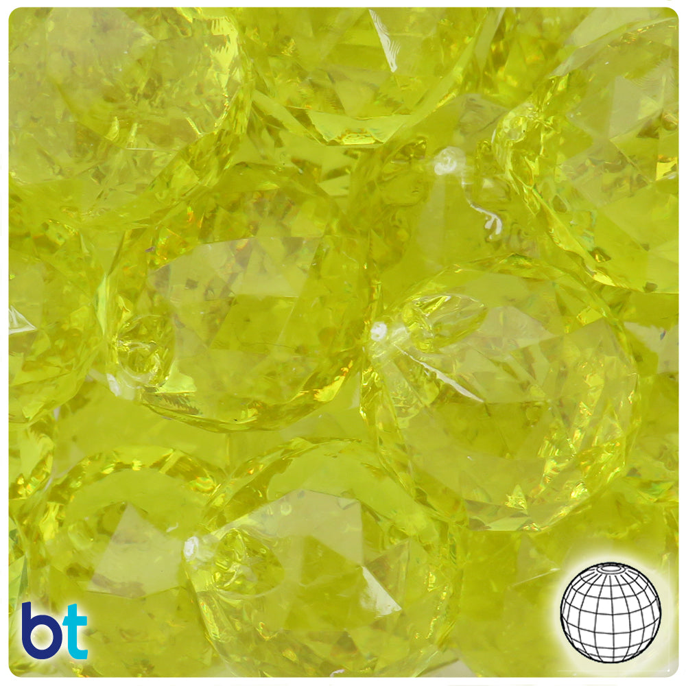 Yellow Transparent 28mm Faceted Globe Plastic Pendants (5pcs)