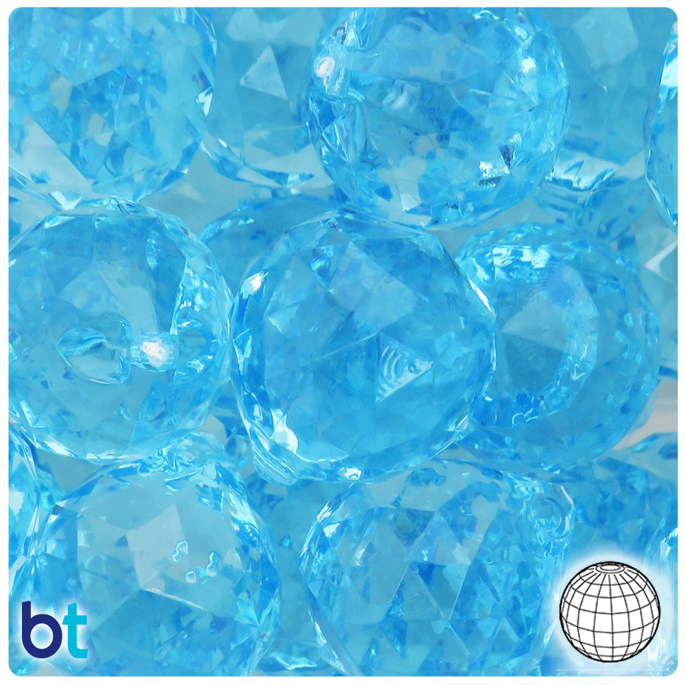 Light Blue Transparent 28mm Faceted Globe Plastic Pendants (5pcs)