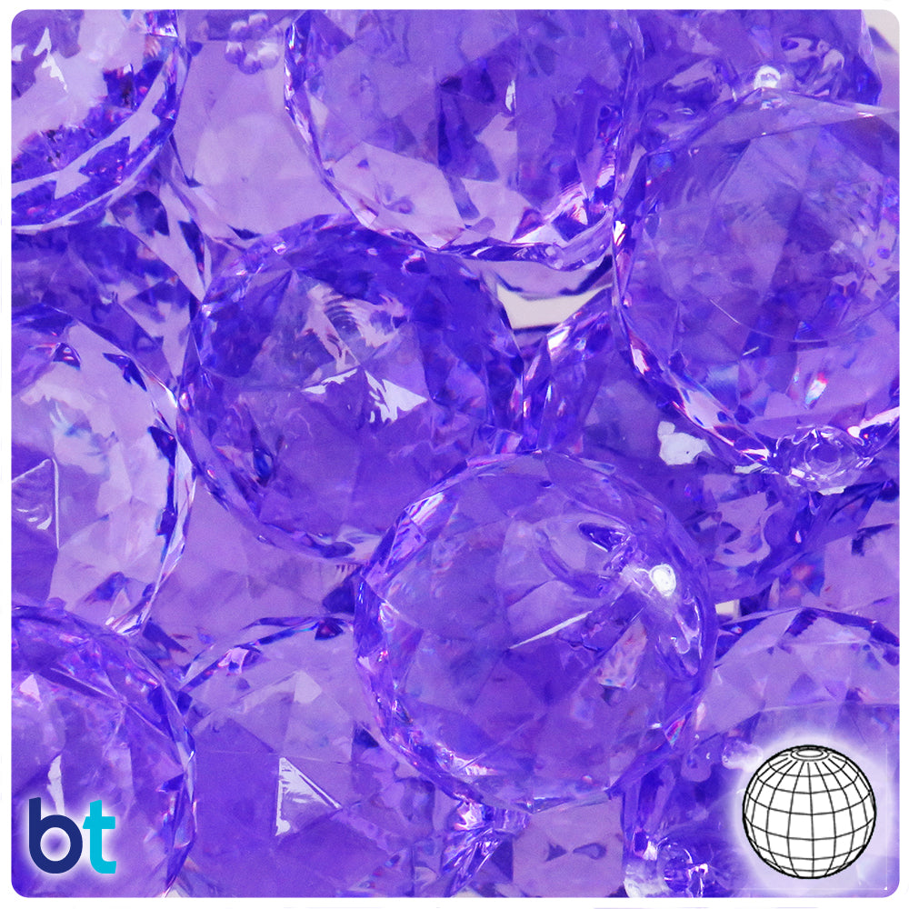 Light Purple Transparent 28mm Faceted Globe Plastic Pendants (5pcs)