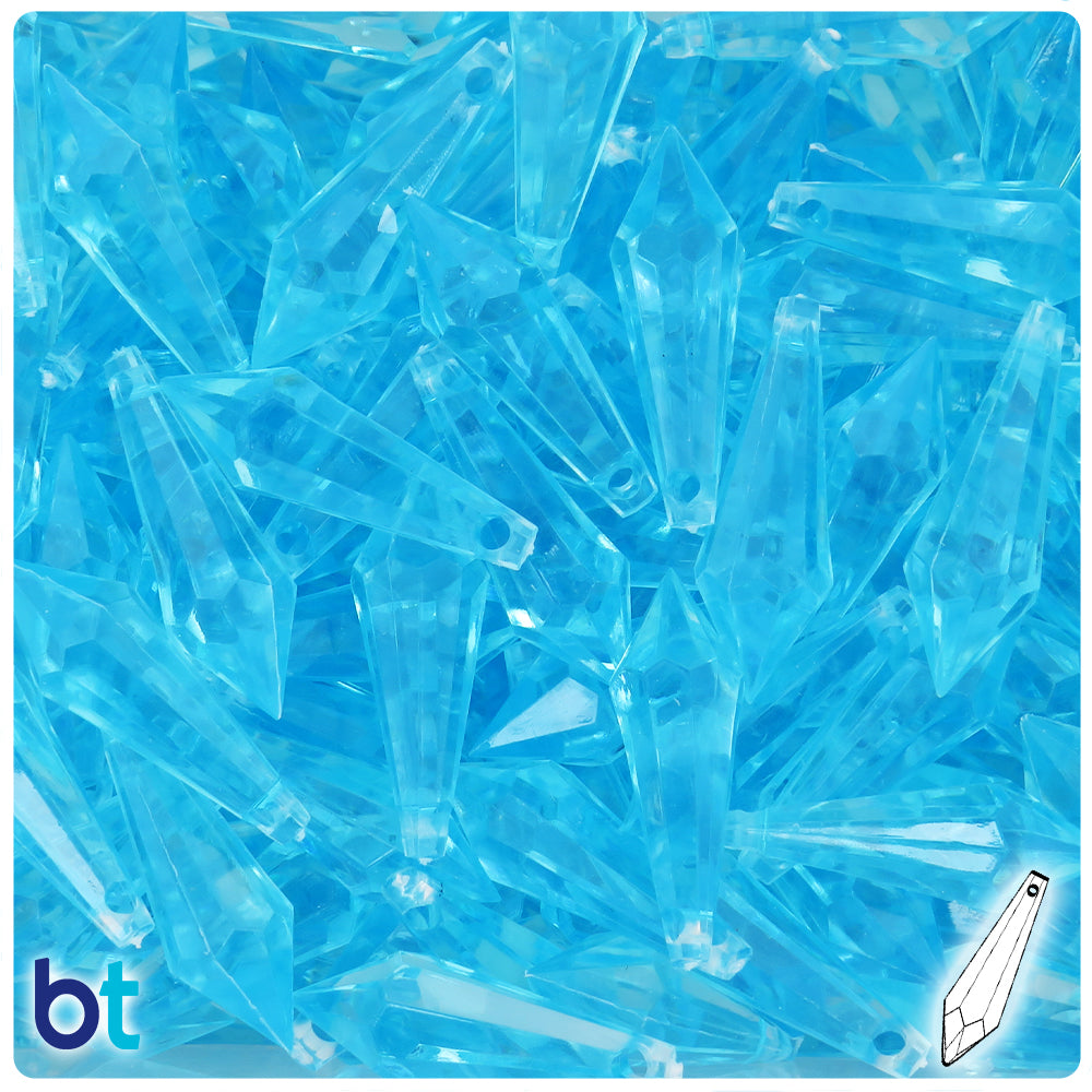 Light Blue Transparent 29mm Faceted Drop Plastic Pendants (50pcs)
