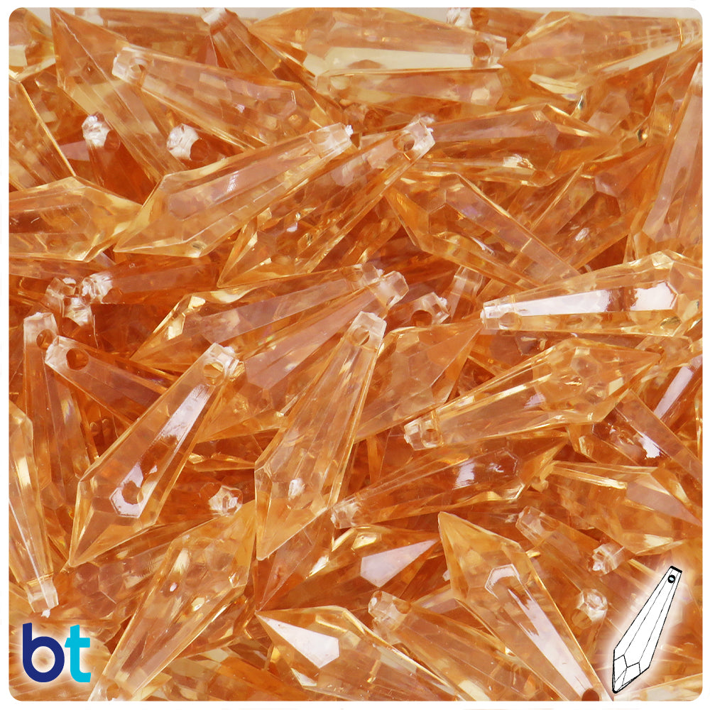 Light Brown Transparent 29mm Faceted Drop Plastic Pendants (50pcs)