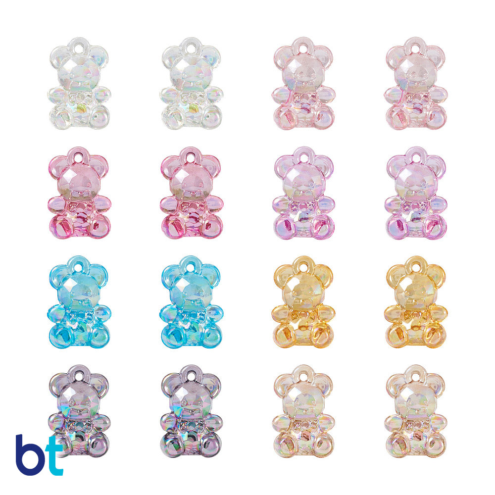 Mixed Transparent AB 20mm Faceted Teddy Bear Plastic Charms (78pcs)